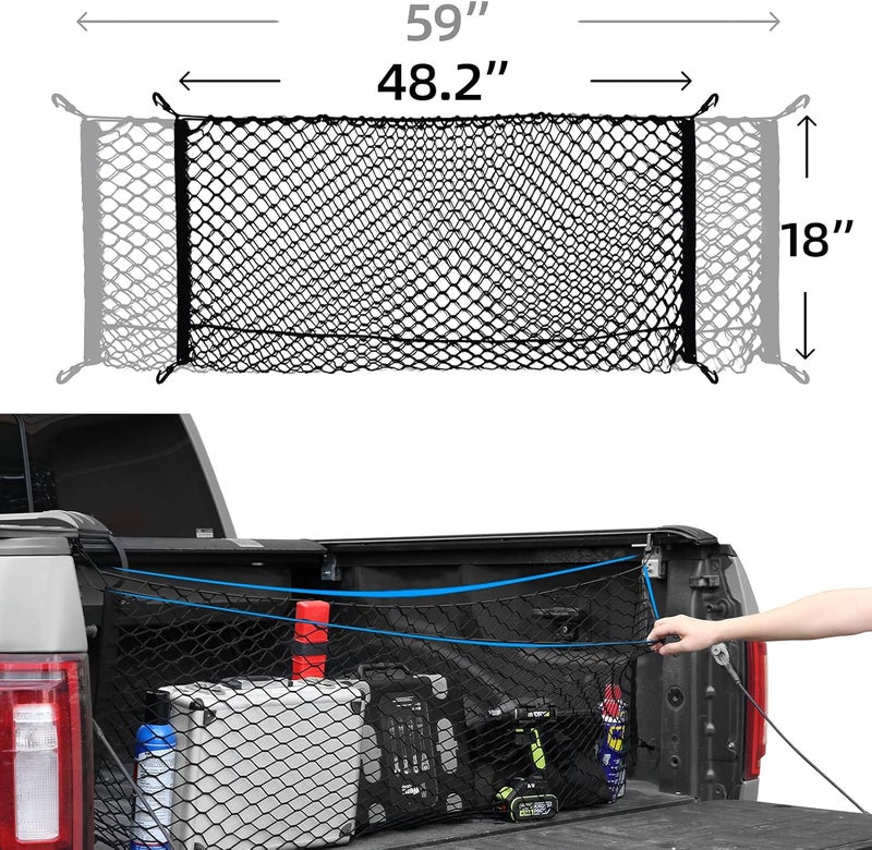 MOJIOO Truck Bed Cargo Net,Cargo Storage Elastic Mesh Net Organizer with Hooks,Pickup Truck Bed Grocery Holder with Hooks - Image 2